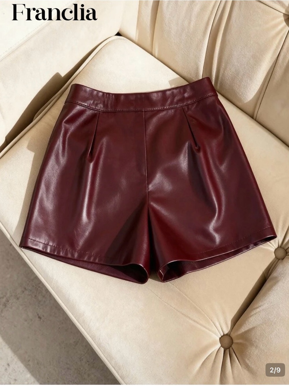 Burgundy Faux-Leather High-Waist Shorts - Picture 4 of 7